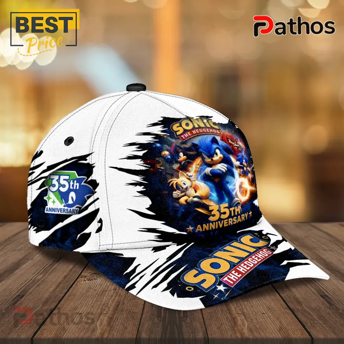 Sonic The Hedgehog 35th Anniversary White Baseball Cap Sonic The Hedgehog 35th Anniversary White Baseball Cap