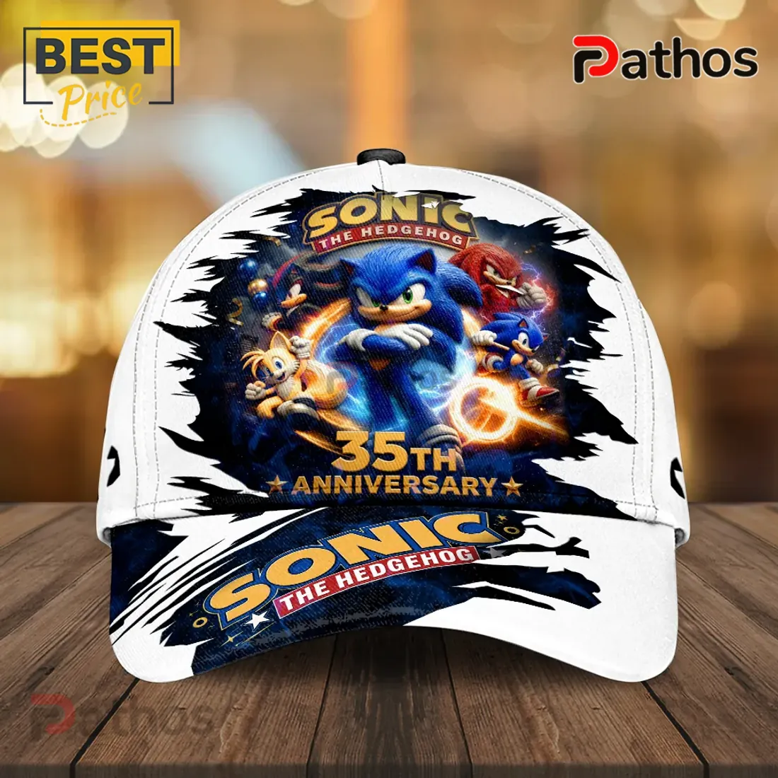 Sonic The Hedgehog 35th Anniversary White Baseball Cap Sonic The Hedgehog 35th Anniversary White Baseball Cap