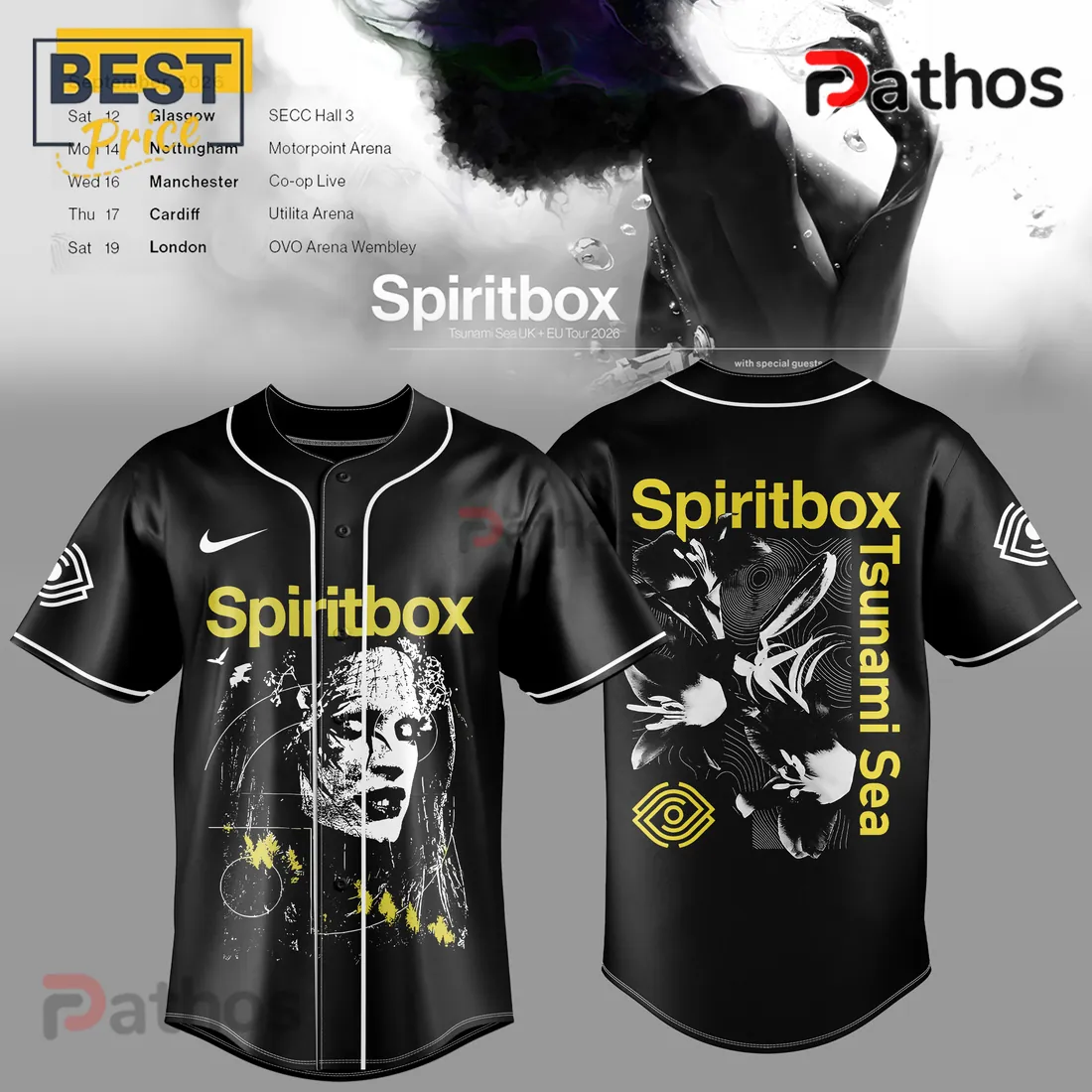 Spiritbox Tsunami Sea 2026 Tour Black Baseball Jersey Spiritbox Tsunami Sea 2026 Tour Black Baseball Jersey