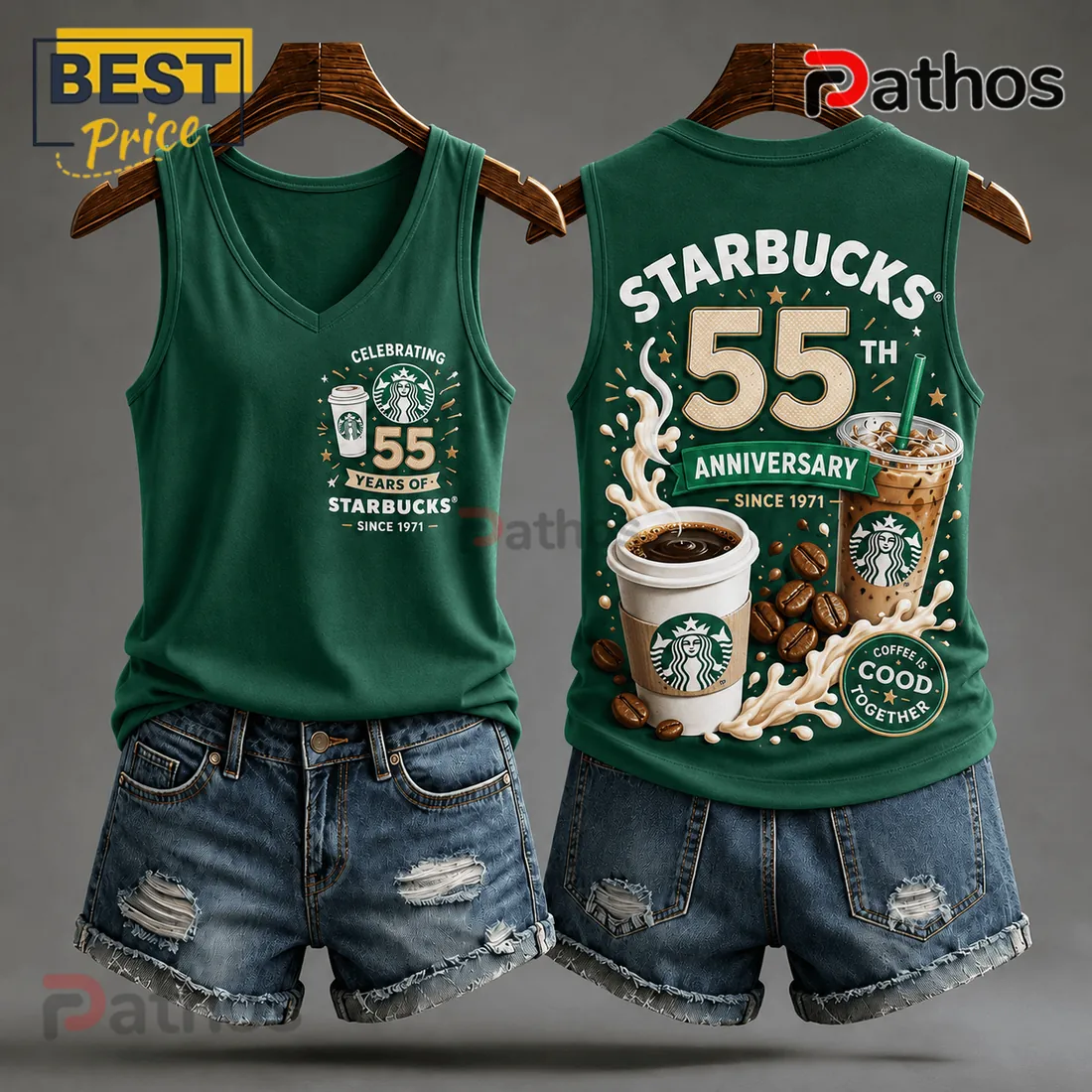Starbucks 55th Anniversary Green V-Neck Tank Top Starbucks 55th Anniversary Green V-Neck Tank Top