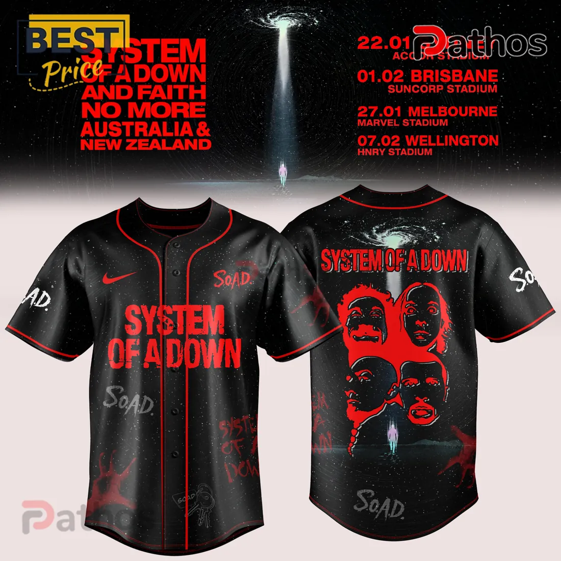 System Of A Down Faith No More Tour Black Baseball Jersey System Of A Down Faith No More Tour Black Baseball Jersey