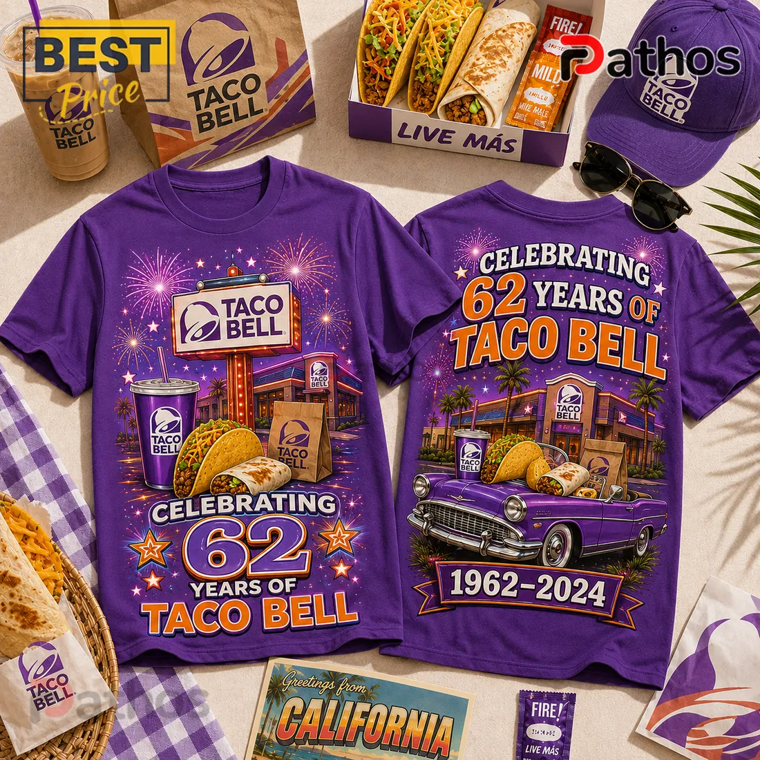 Taco Bell Vintage 62 Years Anniversary T-Shirt Taco Bell Vintage 62 Years Anniversary T-Shirt