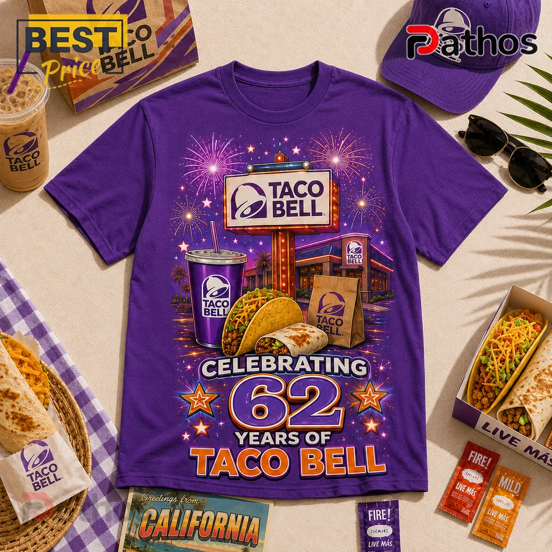 Taco Bell Vintage 62 Years Anniversary T-Shirt Taco Bell Vintage 62 Years Anniversary T-Shirt