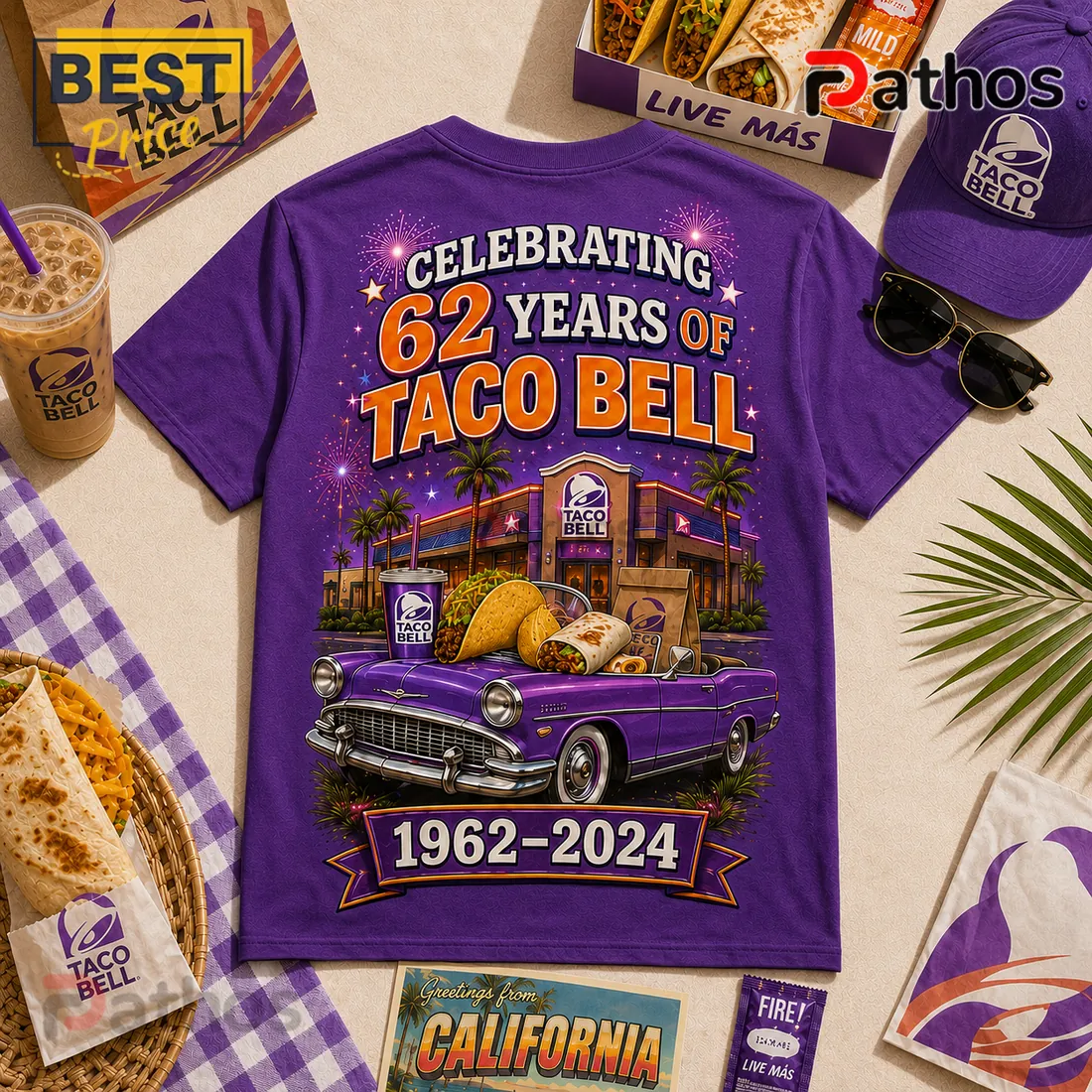 Taco Bell Vintage 62 Years Anniversary T-Shirt Taco Bell Vintage 62 Years Anniversary T-Shirt
