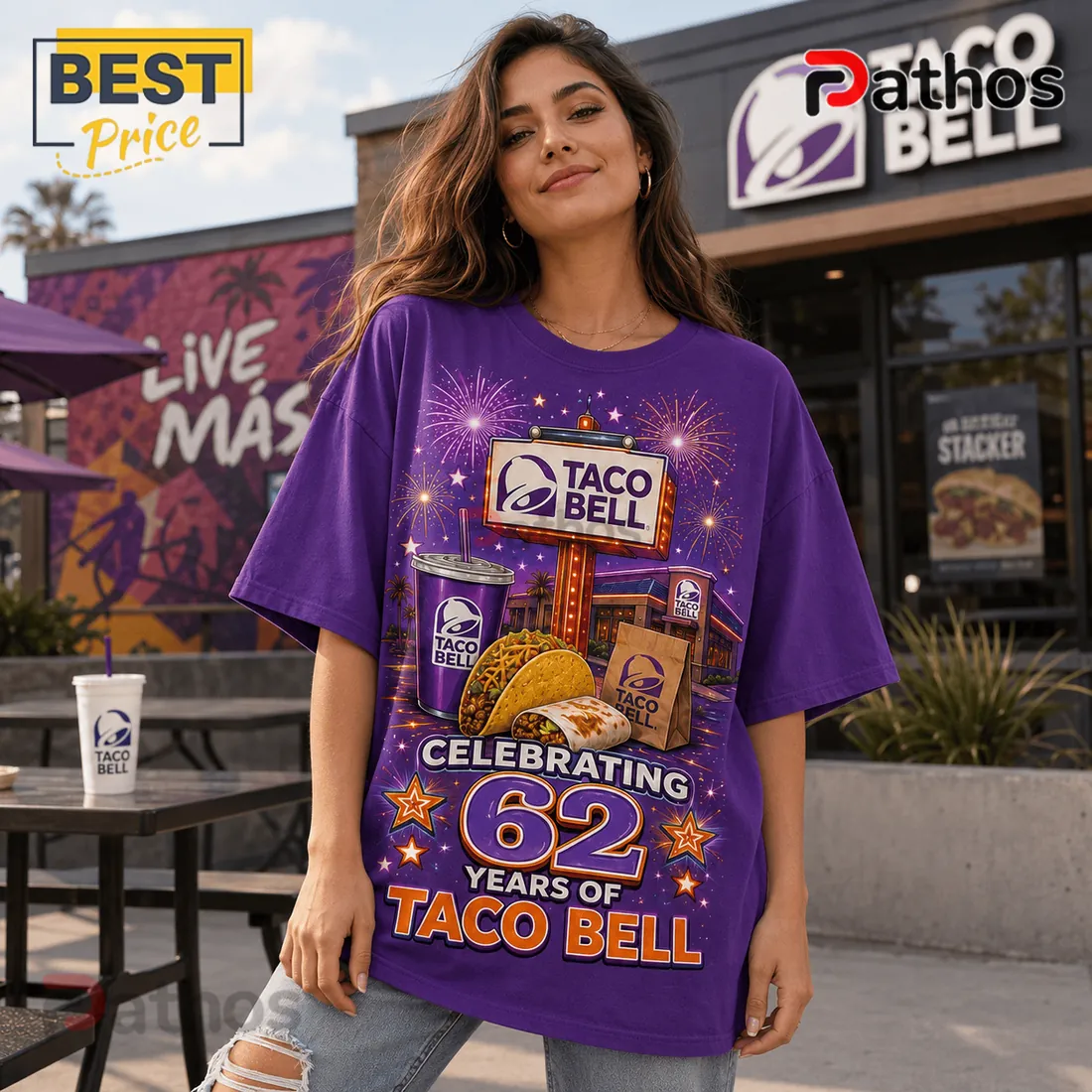 Taco Bell Vintage 62 Years Anniversary T-Shirt Taco Bell Vintage 62 Years Anniversary T-Shirt