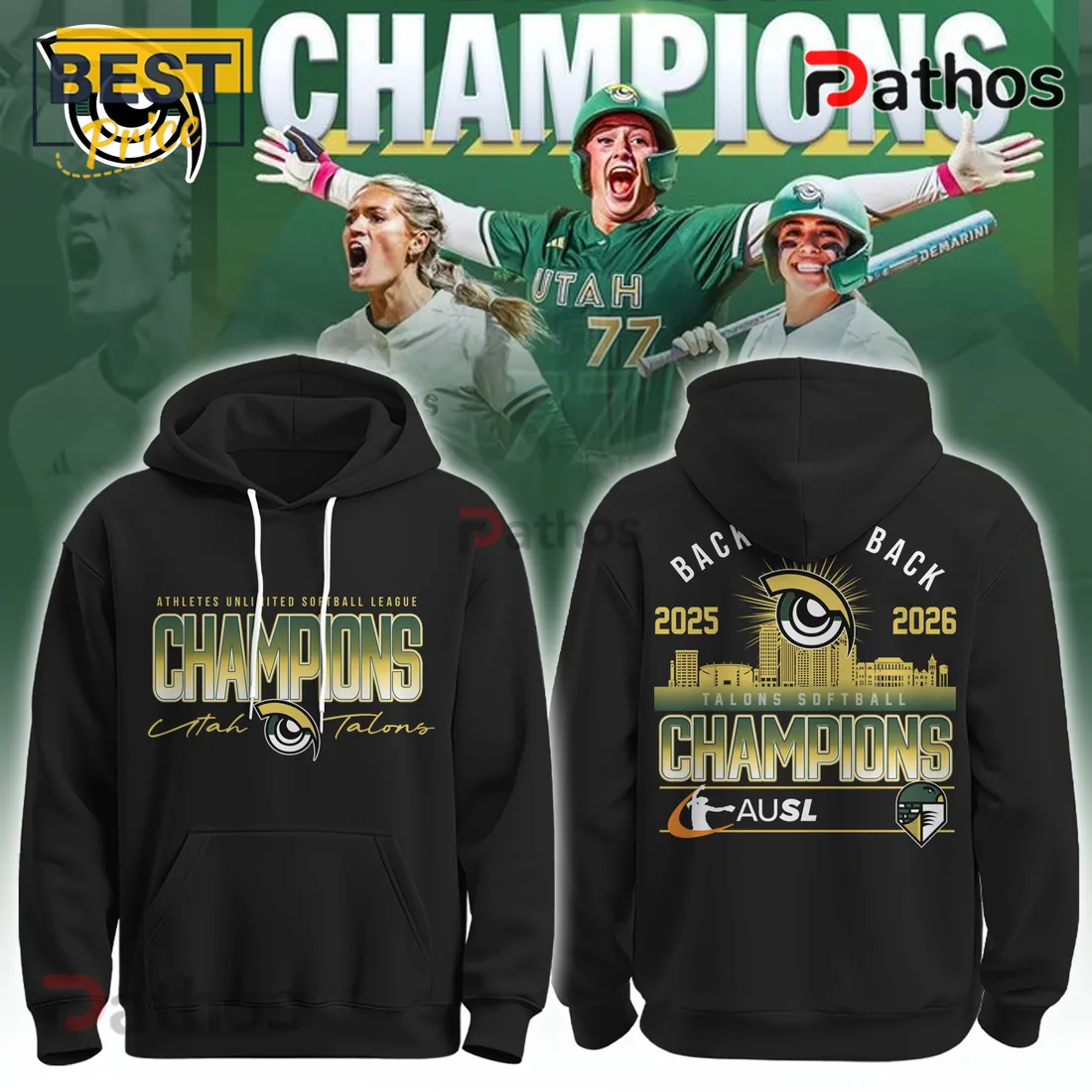 Utah Talons AUSL Champions Back To Back Black Pullover Hoodie Utah Talons AUSL Champions Back To Back Black Pullover Hoodie