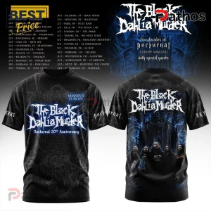 The Black Dahlia Murder Nocturnal 20th Anniversary T-Shirt 3 Black The Black Dahlia Murder t-shirt featuring Nocturnal 20th anniversary graphics, tour dates, and band member imagery.!