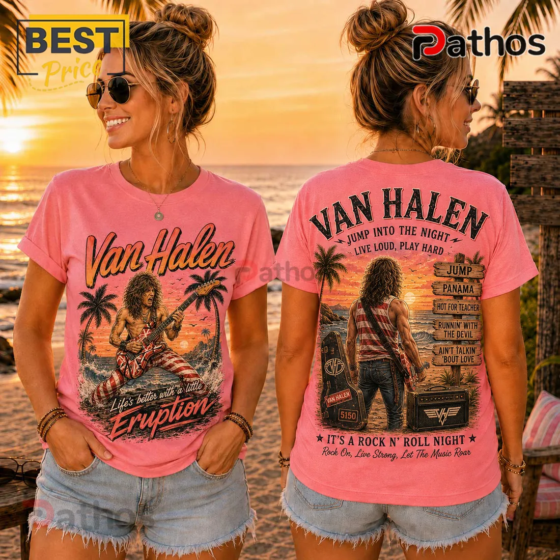Van Halen Vintage Retro Sunset Pink T-Shirt Van Halen Vintage Retro Sunset Pink T-Shirt