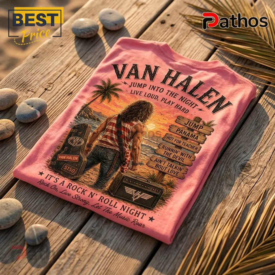 Van Halen Vintage Retro Sunset Pink T-Shirt Van Halen Vintage Retro Sunset Pink T-Shirt