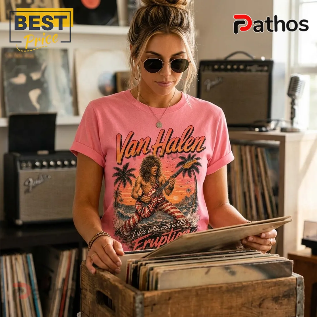 Van Halen Vintage Retro Sunset Pink T-Shirt Van Halen Vintage Retro Sunset Pink T-Shirt