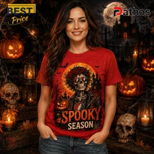 Grateful Dead Halloween Skull Roses Red T-Shirt 3 Grateful Dead Halloween Skull Roses Red T-Shirt featuring a skeleton with sunglasses, red roses, and spooky season text.