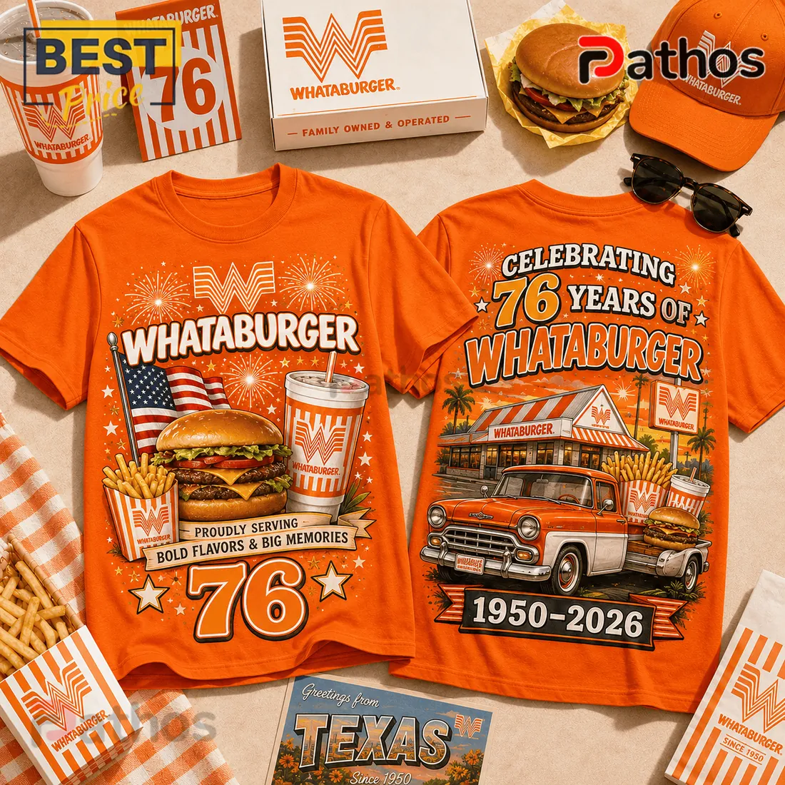 Whataburger 76 Years Celebration Orange T-Shirt Whataburger 76 Years Celebration Orange T-Shirt