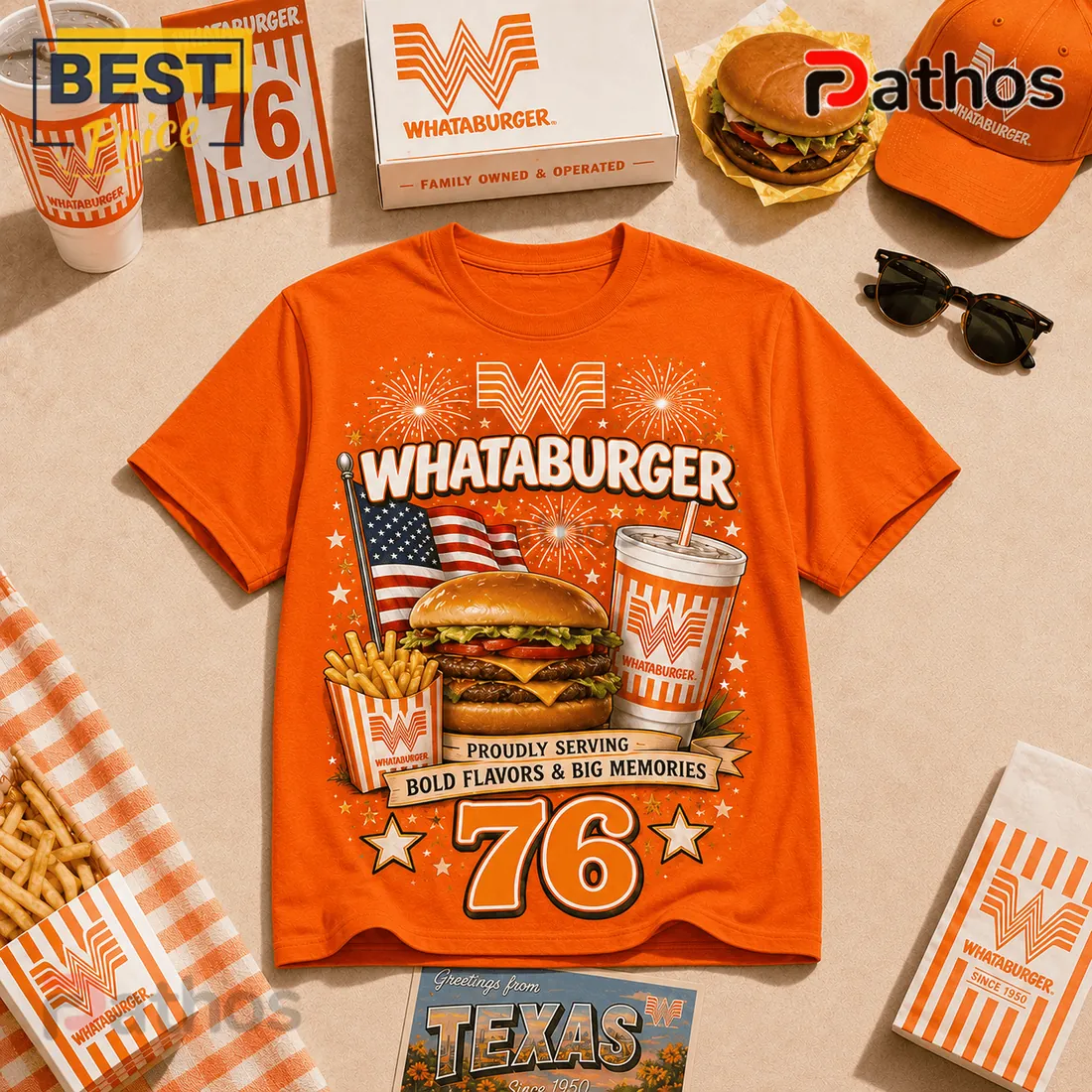 Whataburger 76 Years Celebration Orange T-Shirt Whataburger 76 Years Celebration Orange T-Shirt