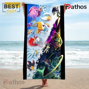 Sonic The Hedgehog 35th Anniversary Beach Towel 3 Sonic the Hedgehog 35th anniversary beach towel featuring Amy Rose, Tails, Knuckles, Silver, and Shadow on a sandy beach.!