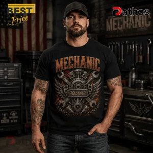 Mechanic 9-11 Memorial We Will Never Forget Black T-Shirt 5 Mechanic 9-11 Memorial We Will Never Forget black T-shirt featuring a winged engine gear and wrench graphic on a man.
