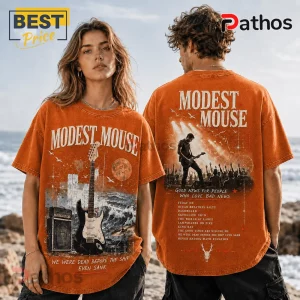 Modest Mouse Good News for People Who Love Bad News Shirt 1 Modest Mouse Good News for People Who Love Bad News shirt in rust orange with vintage band graphic and tracklist design.
