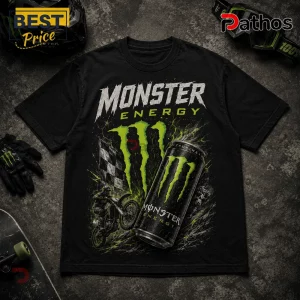 Monster Energy Is My Jam Flavors Black T-Shirt 1 Monster Energy Is My Jam Flavors Black T-Shirt featuring a dirt bike graphic, neon green claw logo, and drink can design.