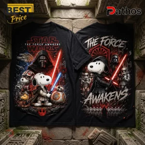 Snoopy Jedi x Kylo Ren Star Wars The Force Awakens T-Shirt featuring two black shirts with graphic prints of Snoopy.