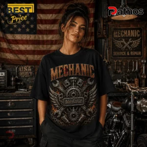 Mechanic 9-11 Memorial We Will Never Forget Black T-Shirt 3 Mechanic 9-11 Memorial We Will Never Forget black T-shirt featuring a winged mechanical gear and wrench graphic design.