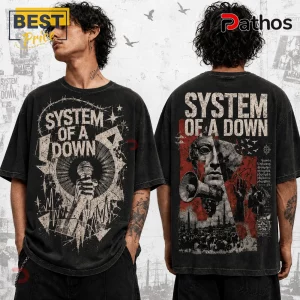 System of a Down Alternative Metal Charcoal T-Shirt featuring graphic band prints on the front and back of a boxy fit tee.