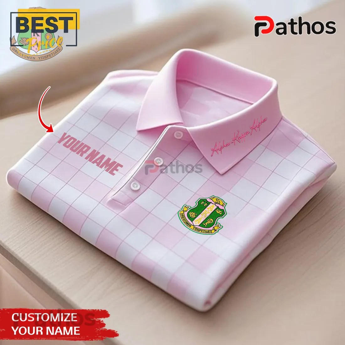 Custom Alpha Kappa Alpha Plaid Pink Polo Shirt Custom Alpha Kappa Alpha Plaid Pink Polo Shirt