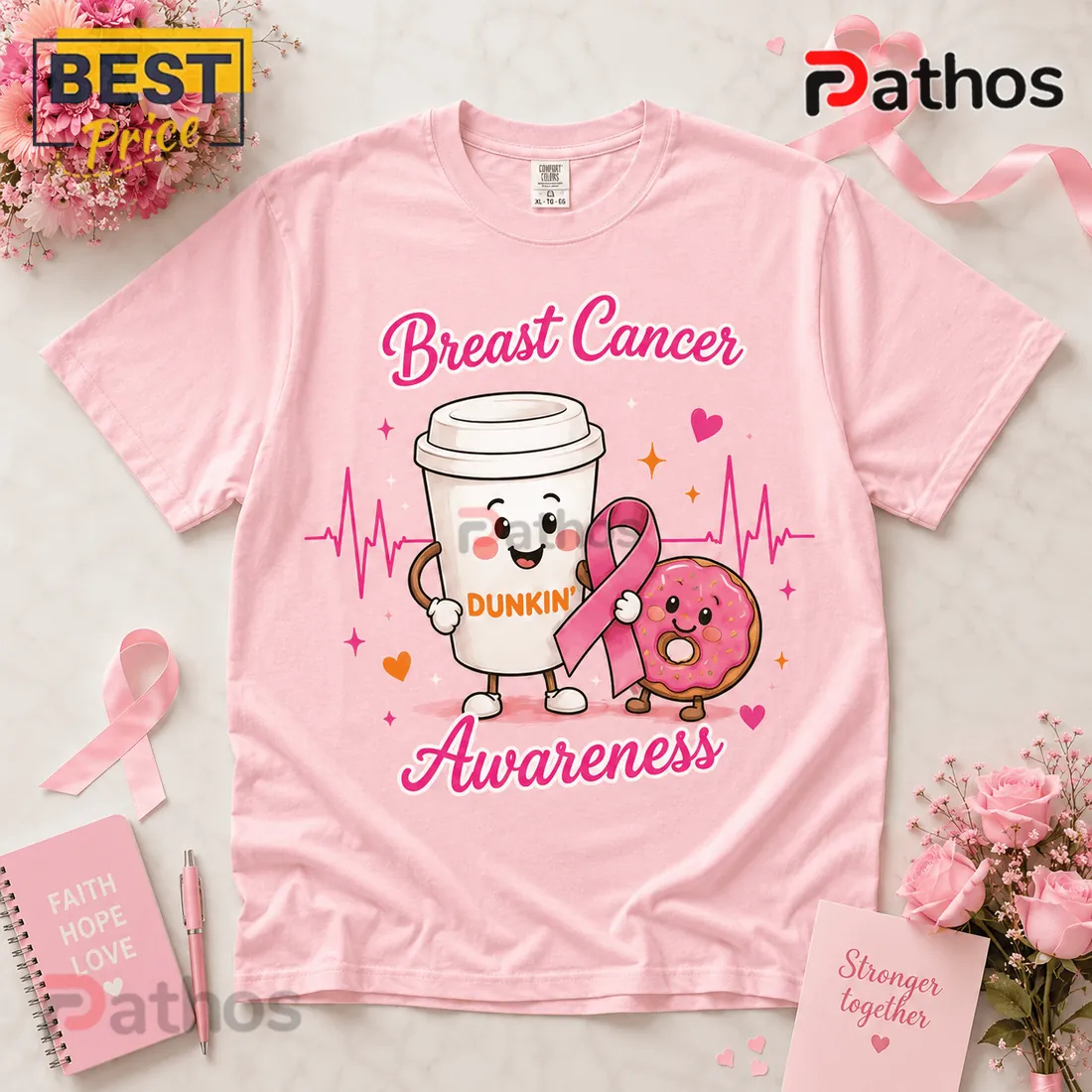 Dunkin Donuts Breast Cancer Awareness Pink T-Shirt Dunkin Donuts Breast Cancer Awareness Pink T-Shirt