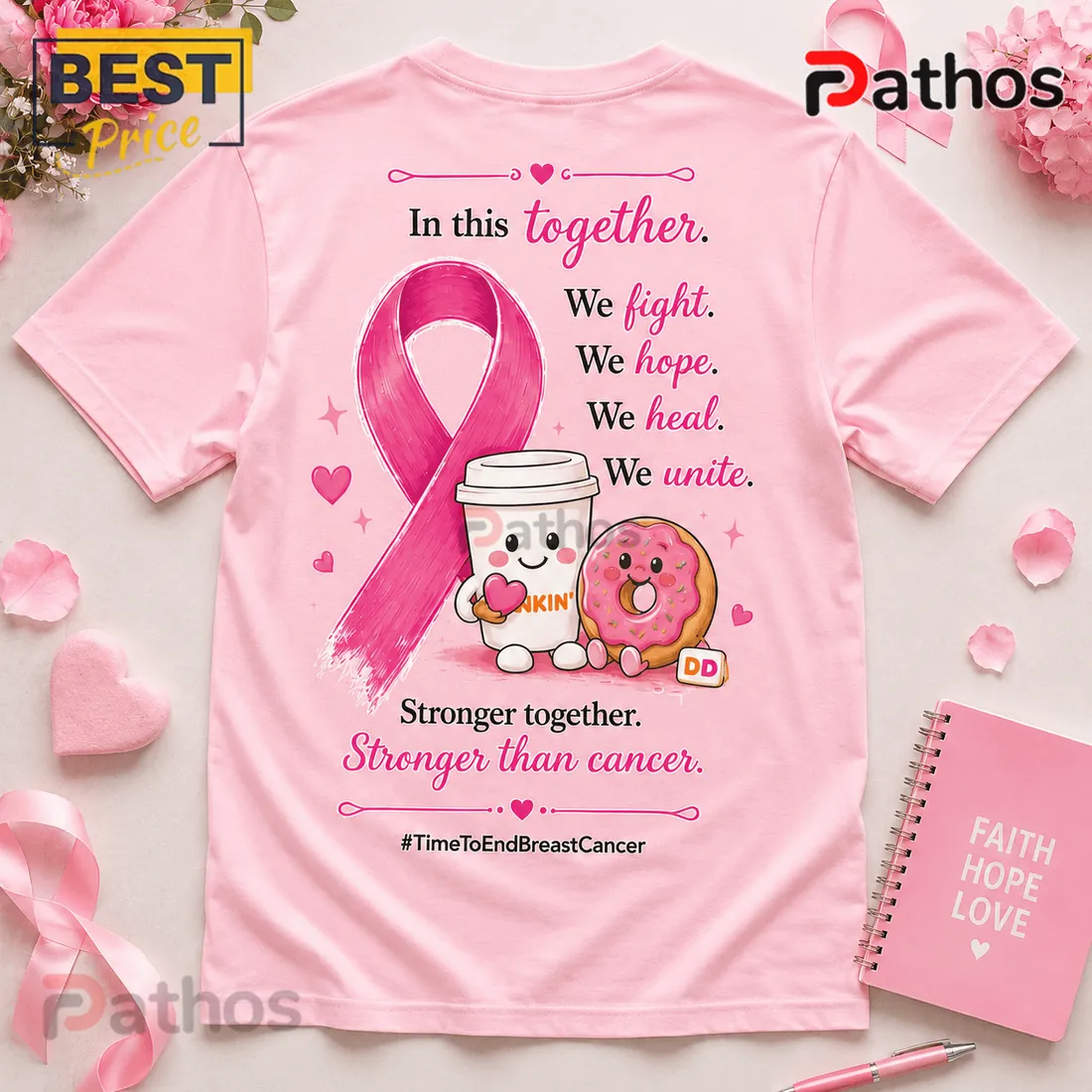 Dunkin Donuts Breast Cancer Awareness Pink T-Shirt Dunkin Donuts Breast Cancer Awareness Pink T-Shirt