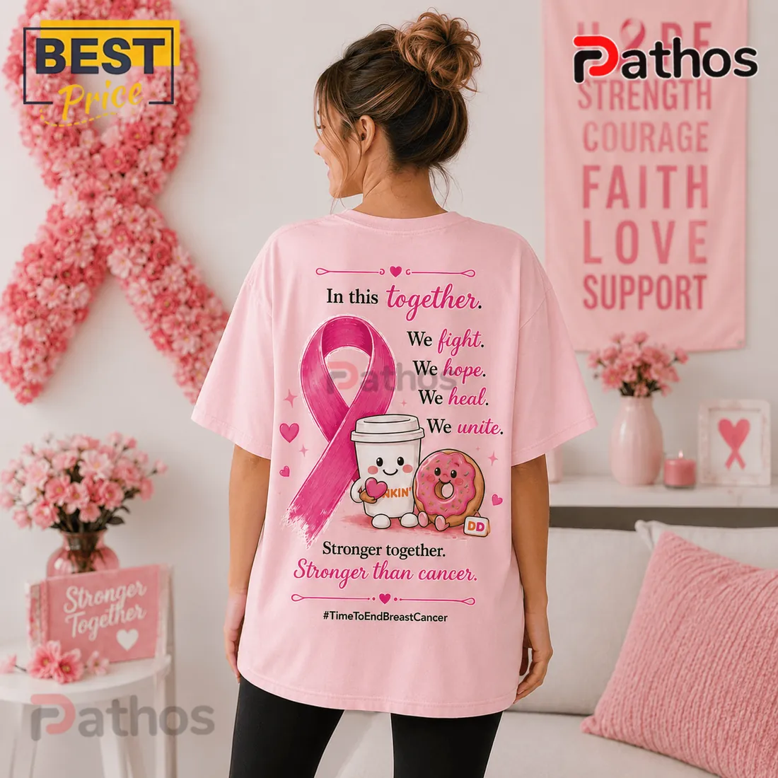 Dunkin Donuts Breast Cancer Awareness Pink T-Shirt Dunkin Donuts Breast Cancer Awareness Pink T-Shirt