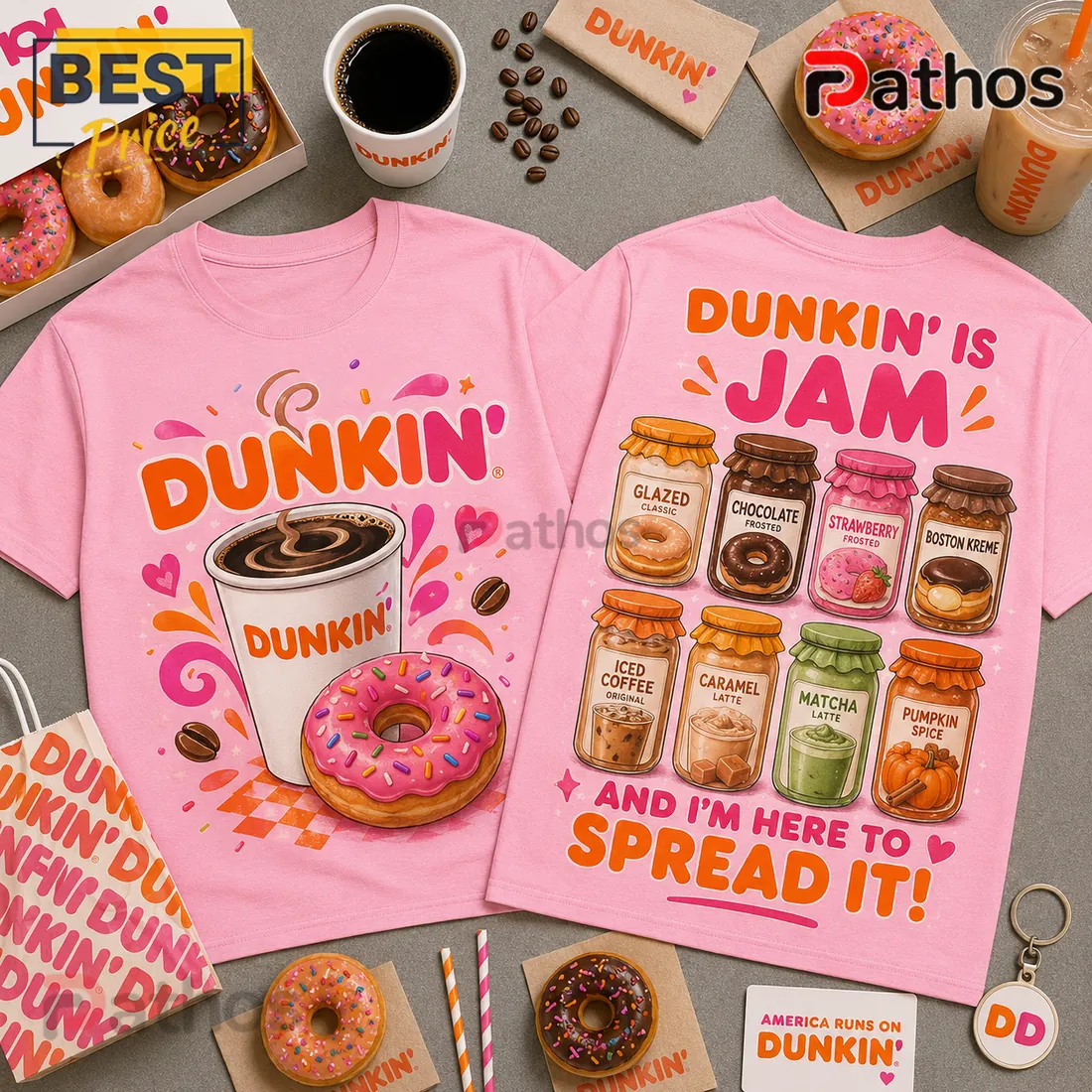 Dunkin Donuts Pink Coffee and Donuts T-Shirt Dunkin Donuts Pink Coffee and Donuts T-Shirt