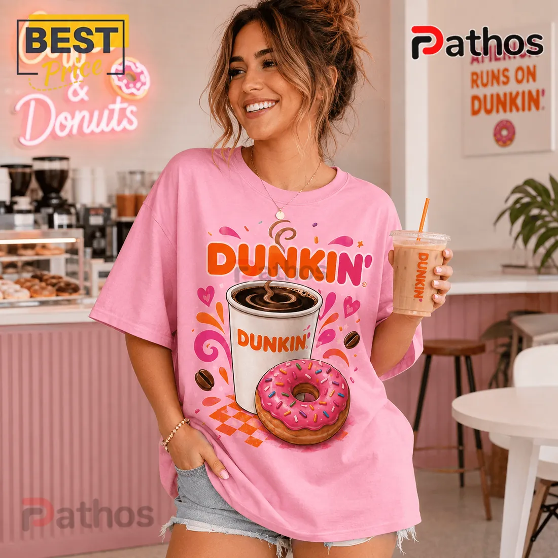 Dunkin Donuts Pink Coffee and Donuts T-Shirt Dunkin Donuts Pink Coffee and Donuts T-Shirt