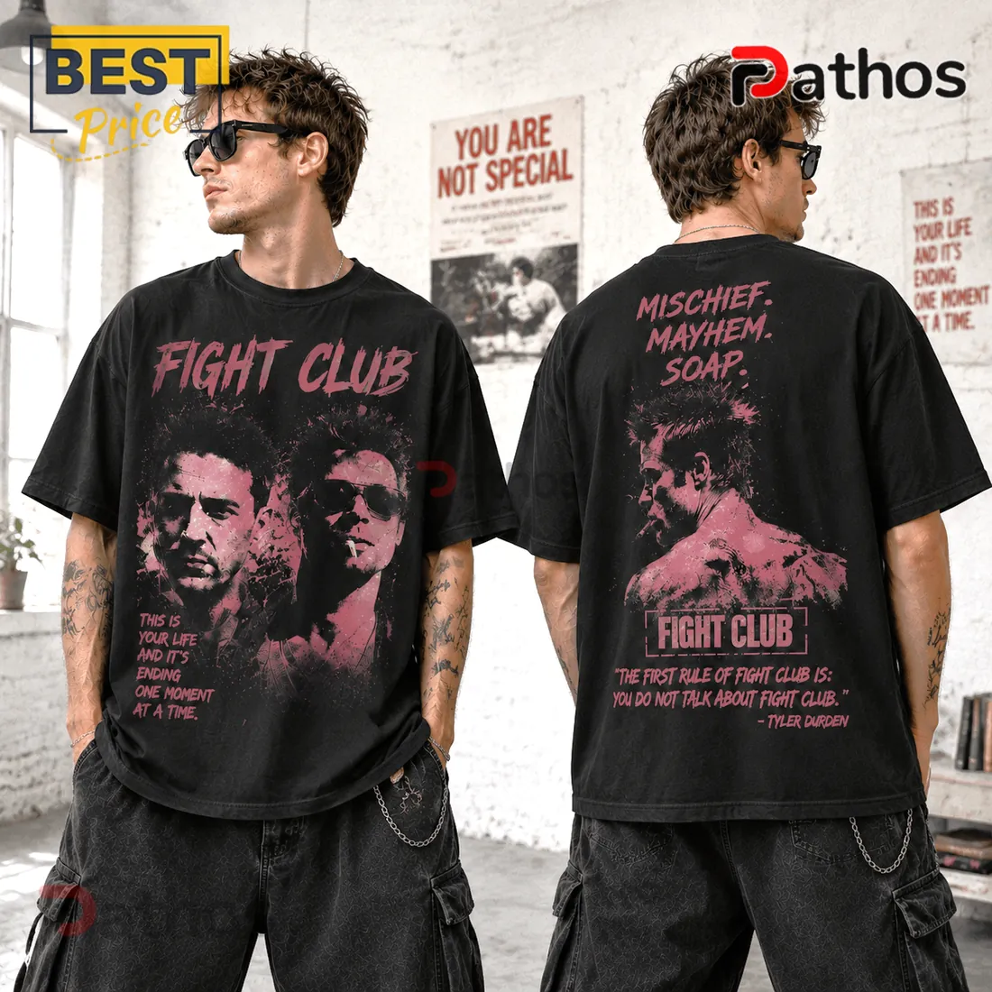 Fight Club Tyler Durden Vintage Black T-Shirt Fight Club Tyler Durden Vintage Black T-Shirt