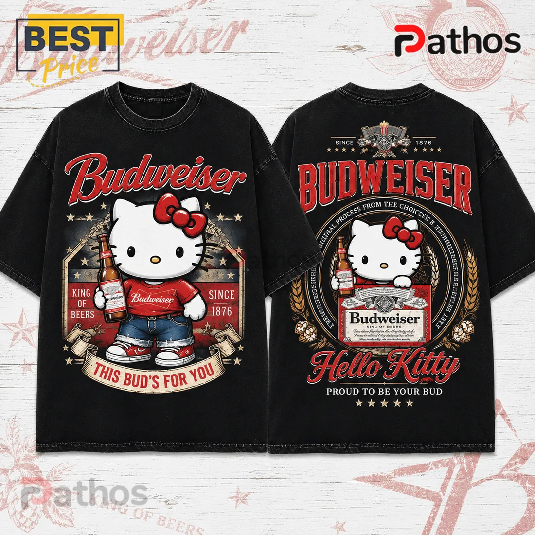 Hello Kitty Budweiser King of Beers Black T-Shirt Hello Kitty Budweiser King of Beers Black T-Shirt