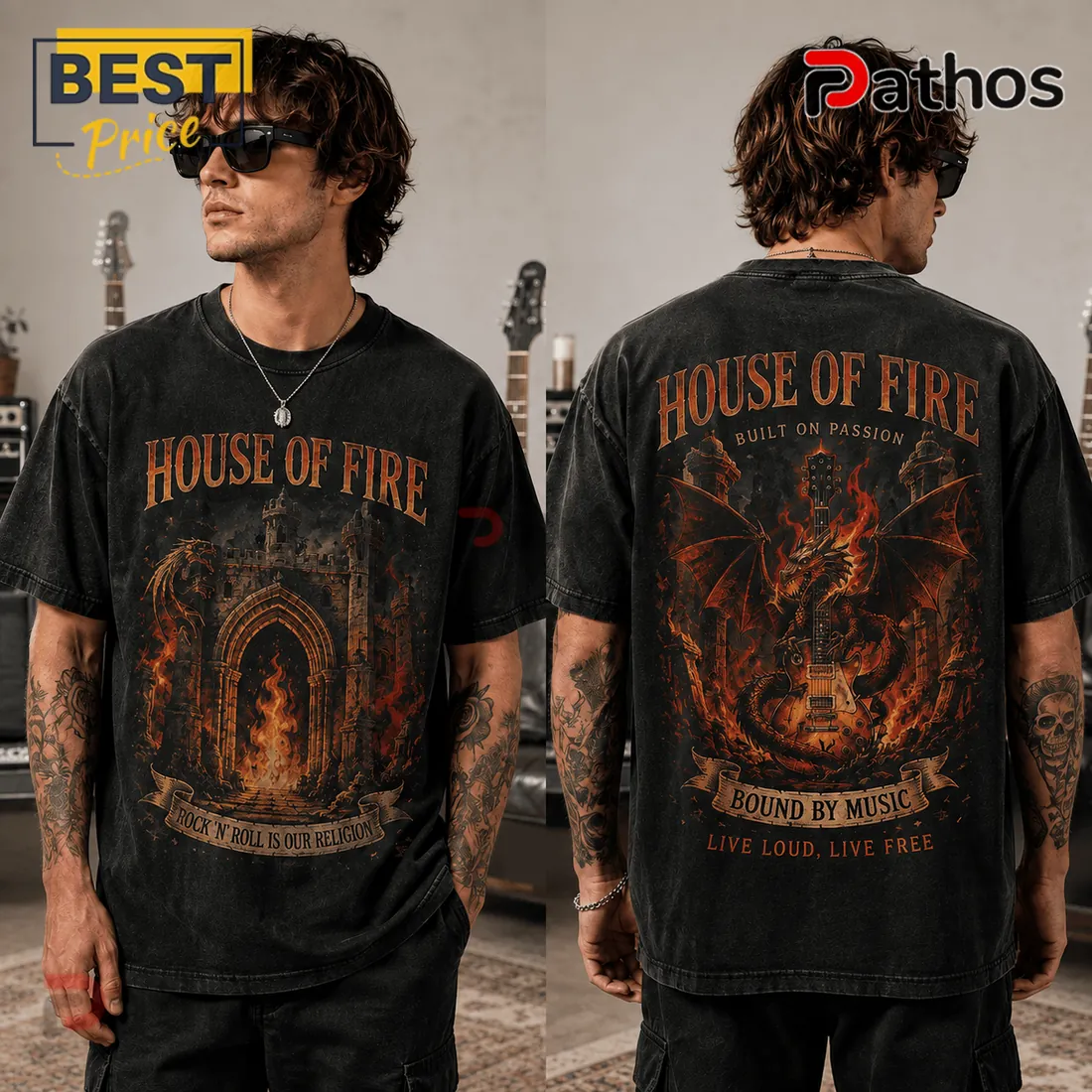 House of Fire Rock and Roll Dragon Black T-Shirt House of Fire Rock and Roll Dragon Black T-Shirt