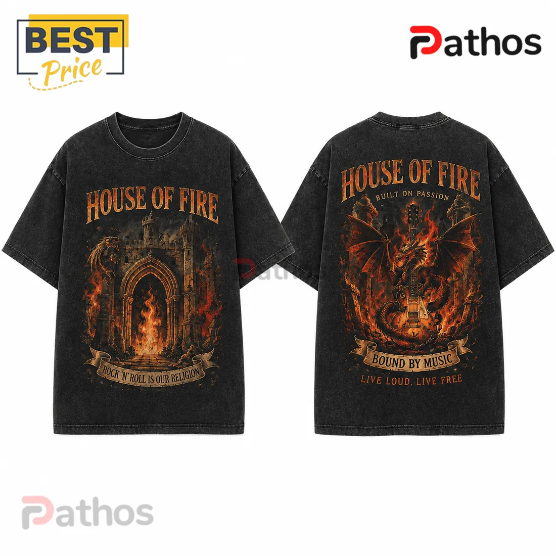 House of Fire Rock and Roll Dragon Black T-Shirt House of Fire Rock and Roll Dragon Black T-Shirt