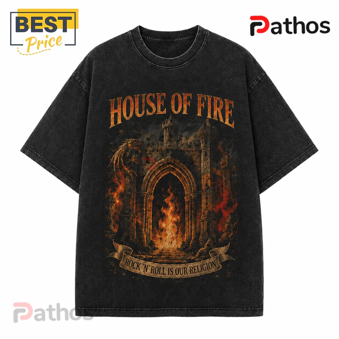 House of Fire Rock and Roll Dragon Black T-Shirt House of Fire Rock and Roll Dragon Black T-Shirt