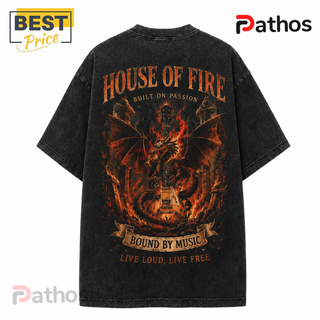 House of Fire Rock and Roll Dragon Black T-Shirt House of Fire Rock and Roll Dragon Black T-Shirt