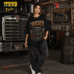 Trucker 9/11 Memorial 25th Anniversary T-Shirt 3 Trucker 9/11 Memorial 25th Anniversary T-Shirt in black with front graphic of a winged truck front and orange flame details.