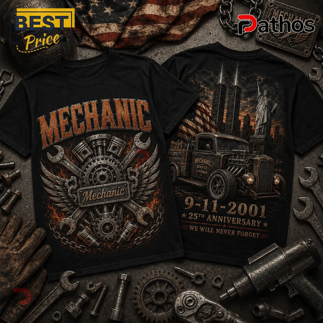 Mechanic 9-11 Memorial We Will Never Forget Black T-Shirt Mechanic 9-11 Memorial We Will Never Forget Black T-Shirt