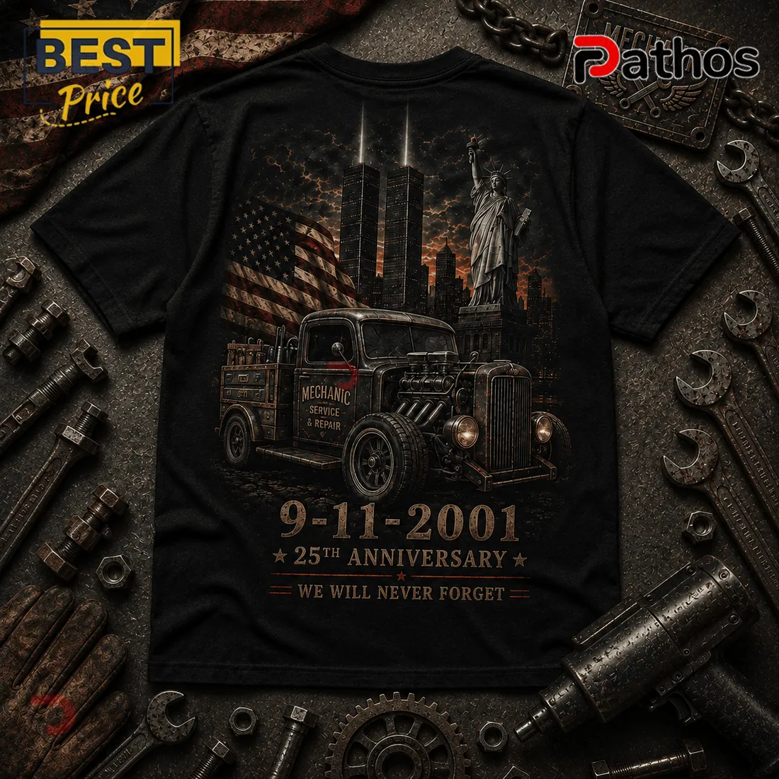 Mechanic 9-11 Memorial We Will Never Forget Black T-Shirt Mechanic 9-11 Memorial We Will Never Forget Black T-Shirt