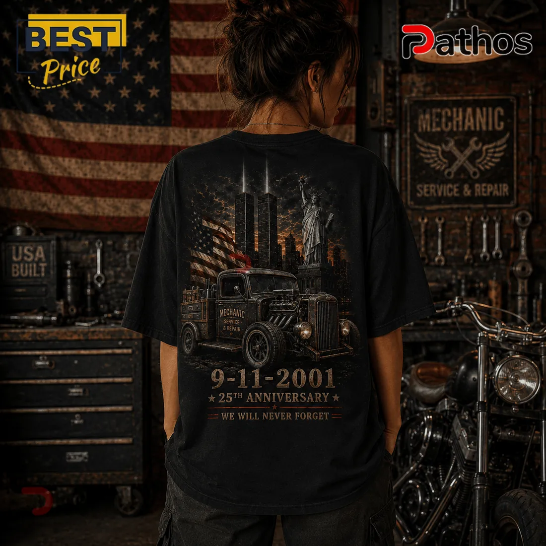 Mechanic 9-11 Memorial We Will Never Forget Black T-Shirt Mechanic 9-11 Memorial We Will Never Forget Black T-Shirt