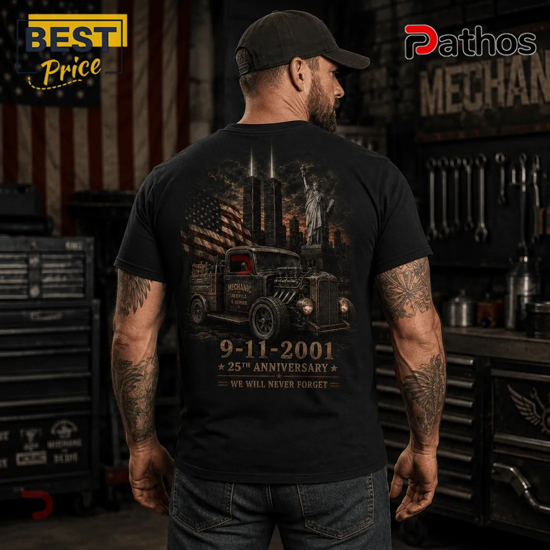 Mechanic 9-11 Memorial We Will Never Forget Black T-Shirt Mechanic 9-11 Memorial We Will Never Forget Black T-Shirt