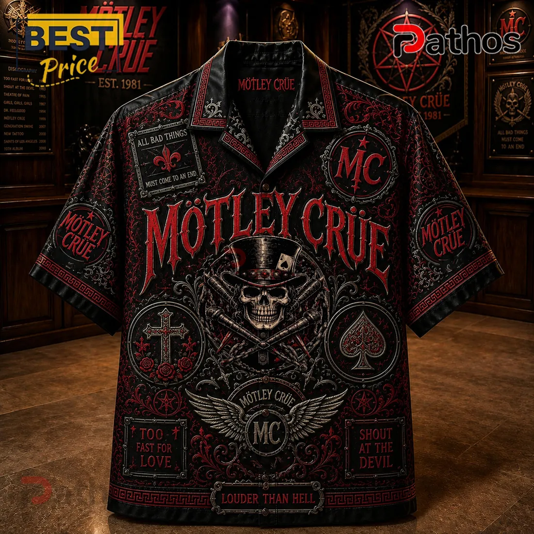 Motley Crue Black Red Skull Hawaiian Shirt 2026 Motley Crue Black Red Skull Hawaiian Shirt 2026