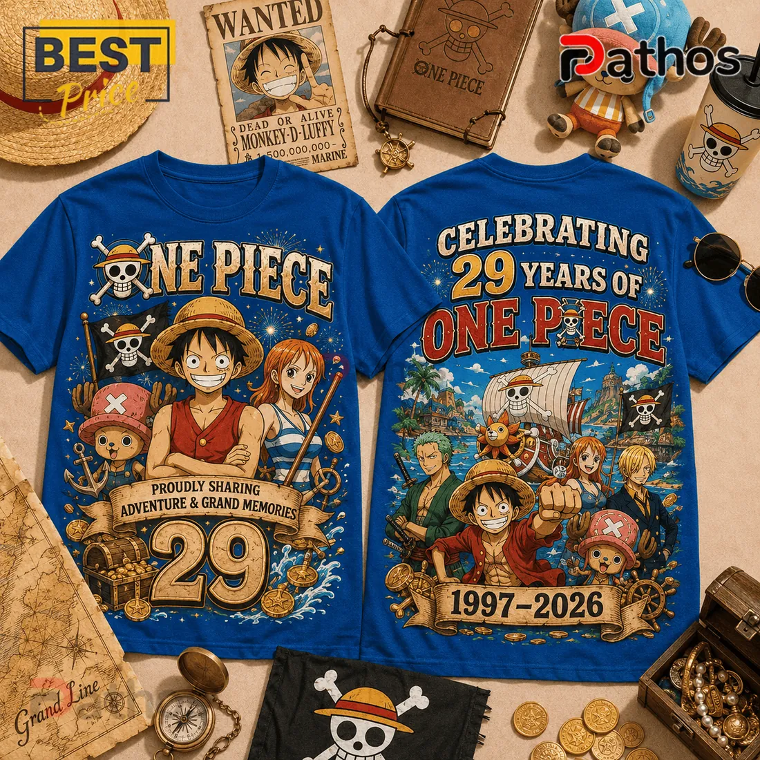 One Piece 1997-2026 Anniversary Blue T-Shirt One Piece 1997-2026 Anniversary Blue T-Shirt