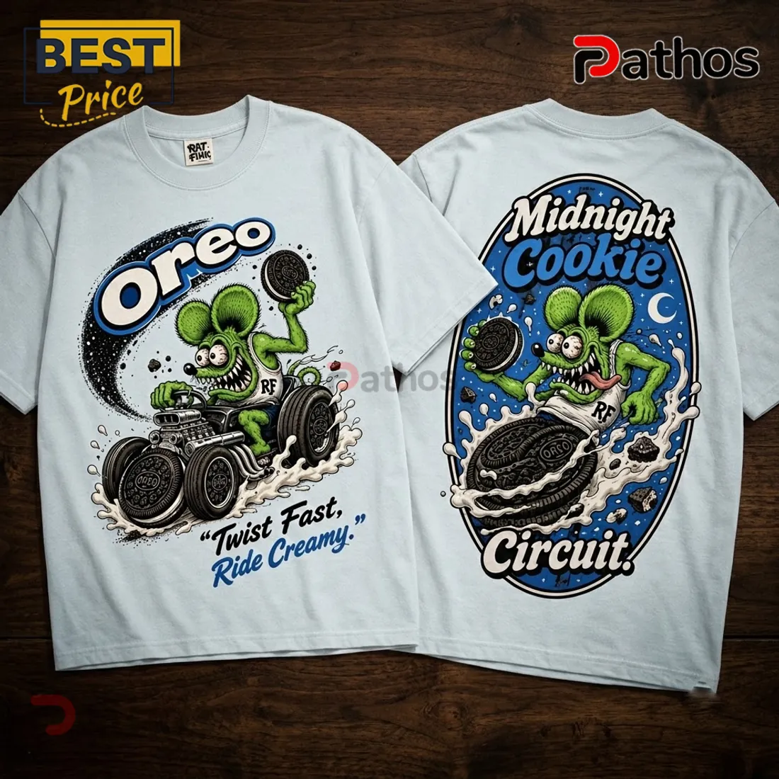 Oreo Midnight Cookie Circuit Rat Fink Light Blue T-Shirt Oreo Midnight Cookie Circuit Rat Fink Light Blue T-Shirt