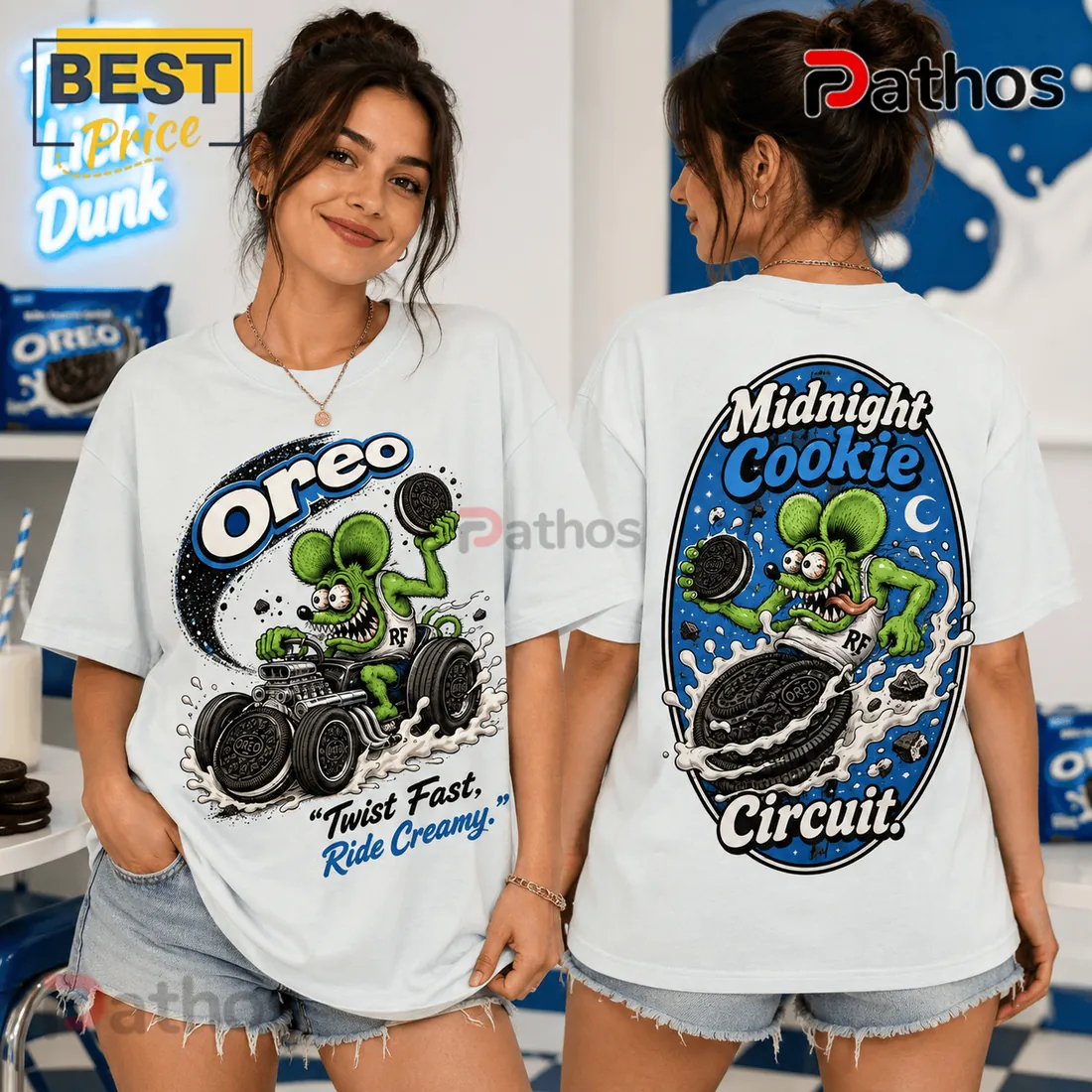 Oreo Rat Fink Midnight Cookie Circuit White T-Shirt Oreo Rat Fink Midnight Cookie Circuit White T-Shirt