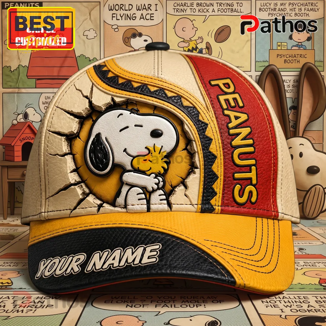 Peanuts Snoopy and Woodstock Personalized Leather Cap Peanuts Snoopy and Woodstock Personalized Leather Cap