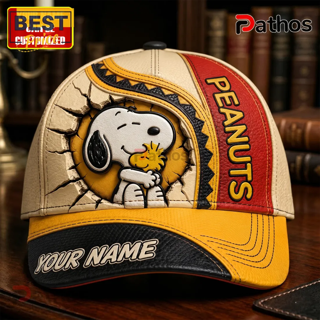 Peanuts Snoopy and Woodstock Personalized Leather Cap Peanuts Snoopy and Woodstock Personalized Leather Cap
