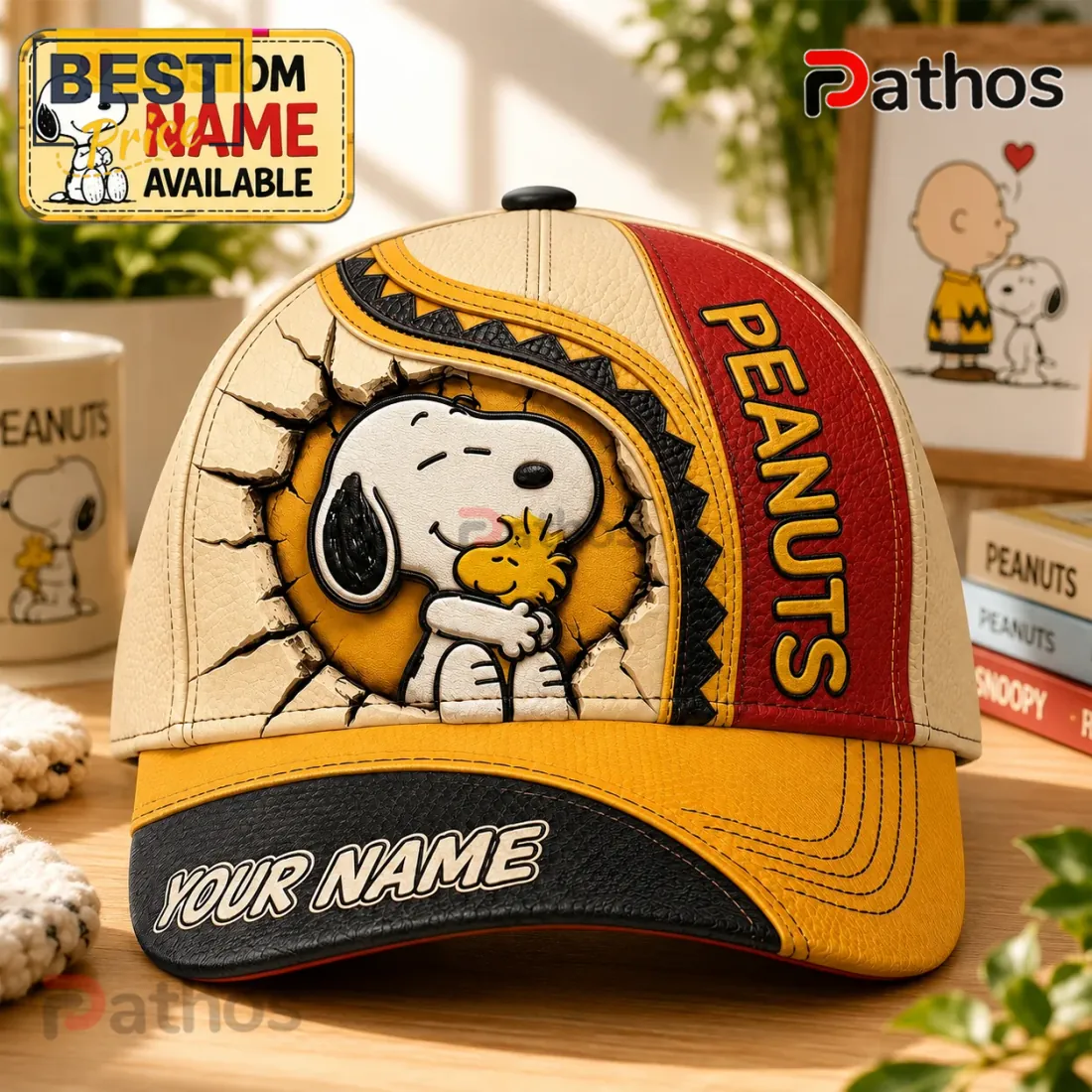 Peanuts Snoopy and Woodstock Personalized Leather Cap Peanuts Snoopy and Woodstock Personalized Leather Cap