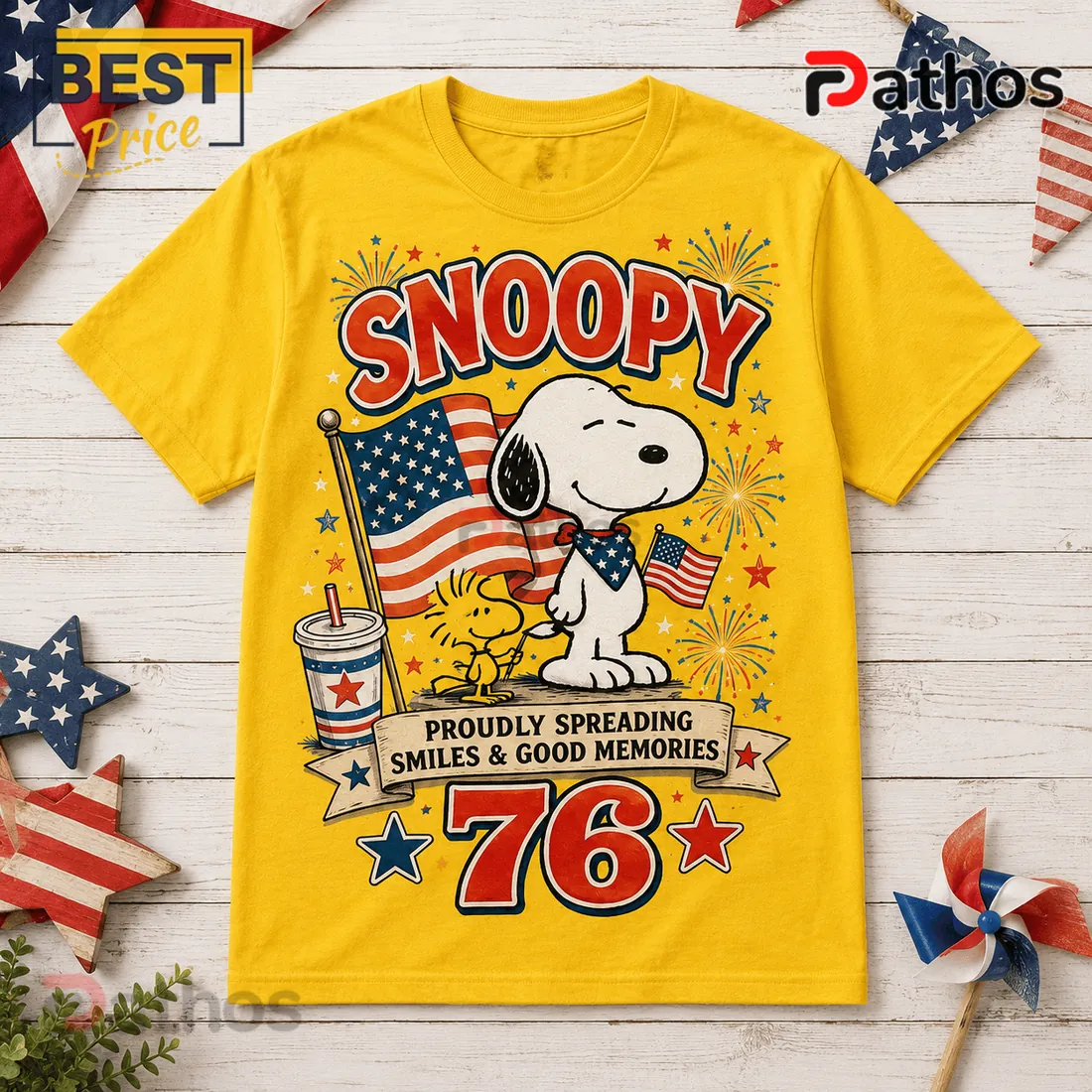 Snoopy 76th Anniversary Patriotic Yellow T-Shirt Snoopy 76th Anniversary Patriotic Yellow T-Shirt