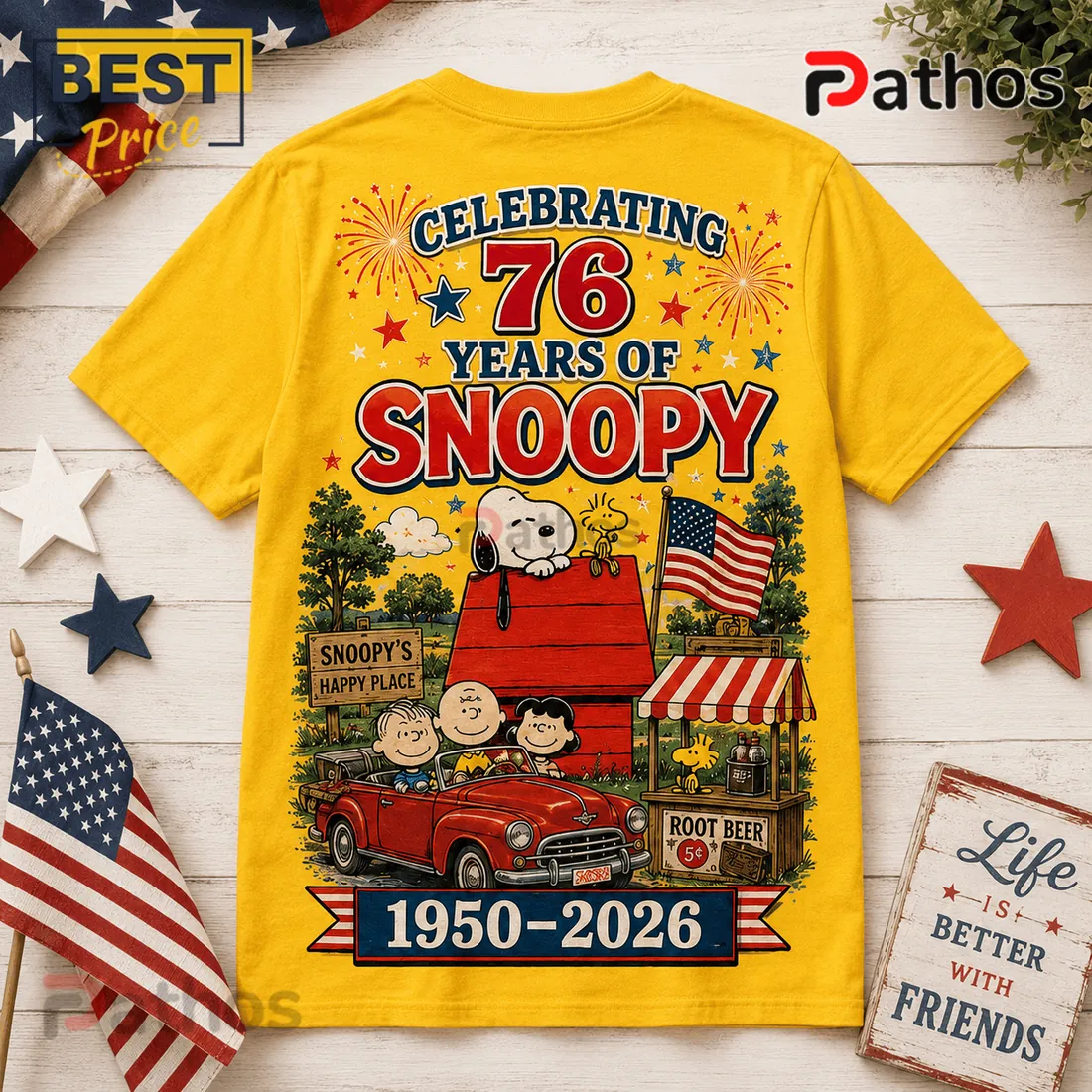 Snoopy 76th Anniversary Patriotic Yellow T-Shirt Snoopy 76th Anniversary Patriotic Yellow T-Shirt